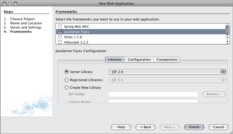 Configuration du projet : utilisation de JSF