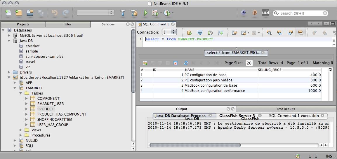 Accès à la base de données eMarket sur Java DB via NetBeans